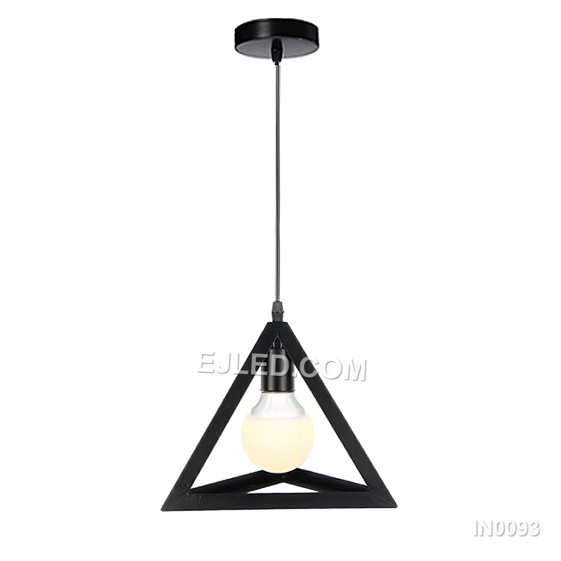 This single pendant light features a striking pyramid-shaped shade, crafted from black-finished metal with opaque sides that direct light downwards. It provides focused illumination for task areas. - view 2