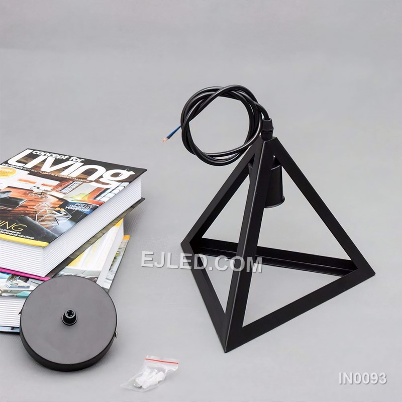 This single pendant light features a striking pyramid-shaped shade, crafted from black-finished metal with opaque sides that direct light downwards. It provides focused illumination for task areas. - view 5