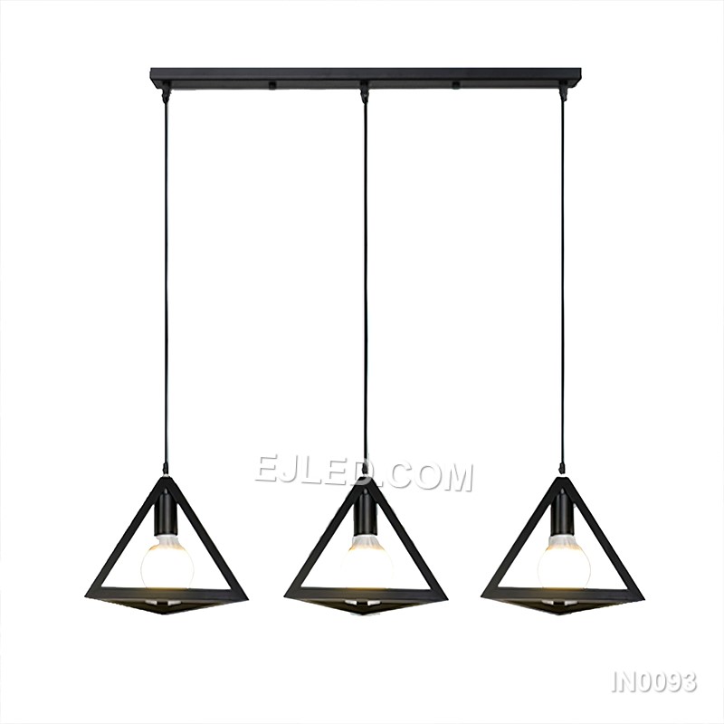 This single pendant light features a striking pyramid-shaped shade, crafted from black-finished metal with opaque sides that direct light downwards. It provides focused illumination for task areas. - view 7