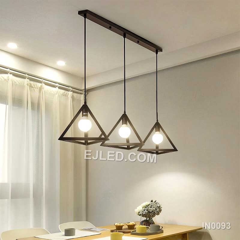 This single pendant light features a striking pyramid-shaped shade, crafted from black-finished metal with opaque sides that direct light downwards. It provides focused illumination for task areas. - view 8