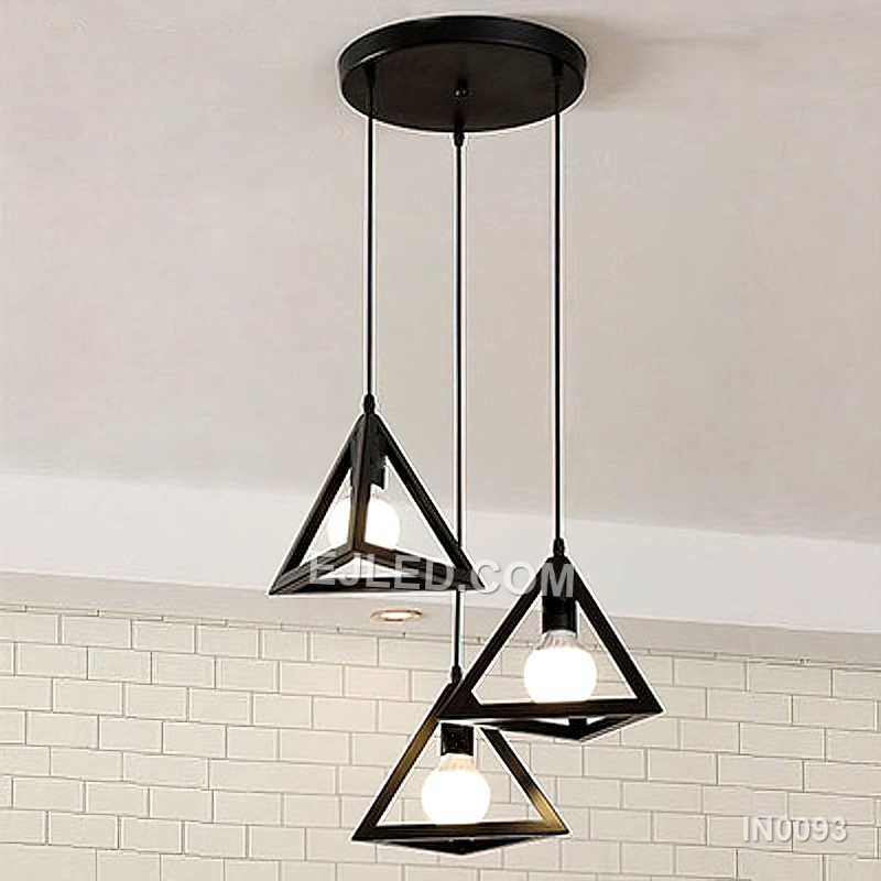 Bar Light Black Pendant Lights Modern Chandeliers Hanging Lamp 3-Lights with Pyramid shape Lmapshade for Kitchen IN0093