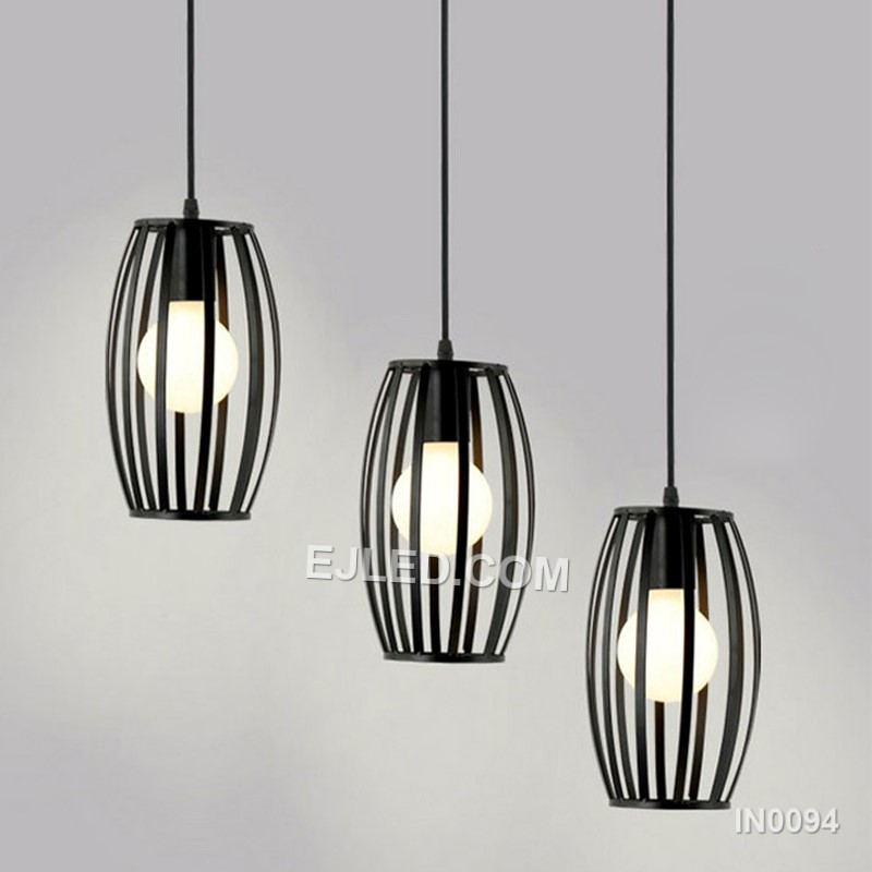 The IN0094 pendant light features an open cuboid shade crafted from light-coloured wooden slats, designed to directly expose the single lamp for broad, unhindered illumination. - view 3
