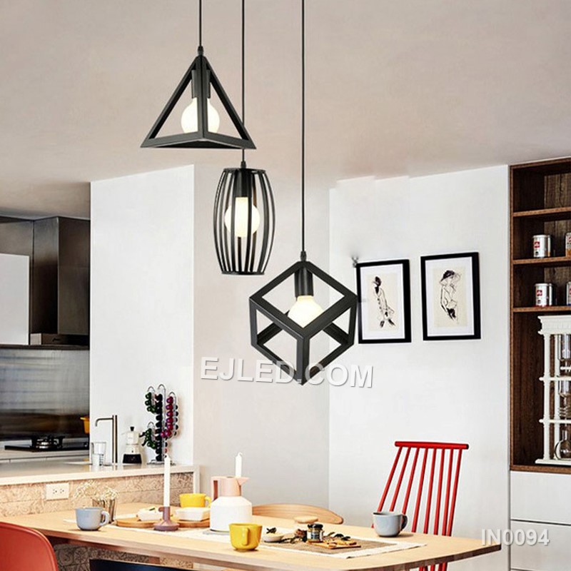 The IN0094 pendant light features an open cuboid shade crafted from light-coloured wooden slats, designed to directly expose the single lamp for broad, unhindered illumination. - view 4