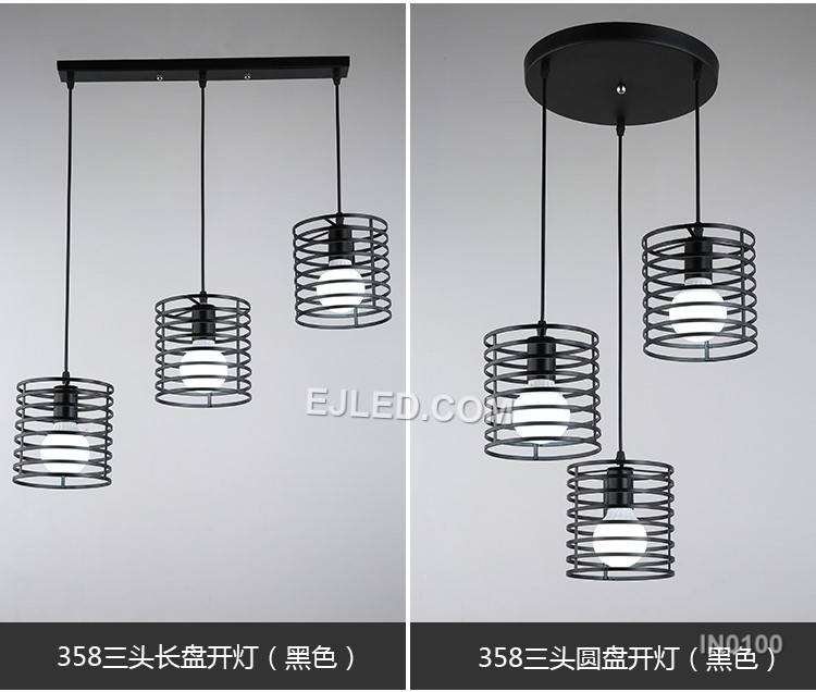 Vintage Lamp Black Pendant Lights Spring Wire Cage Shade with E26 Socket 3-Lights for Foyer Kitchen Island IN0100