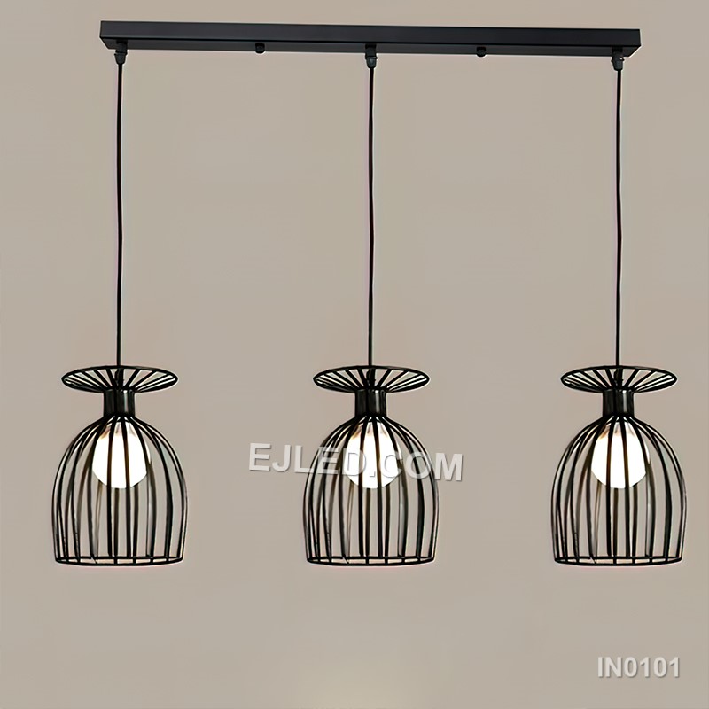 Guzhen Pendant Light Metal Wire Wine Cage Lampshade 3 Heads Modern Style Light Fixtures for FarmHouse Foyer IN0101