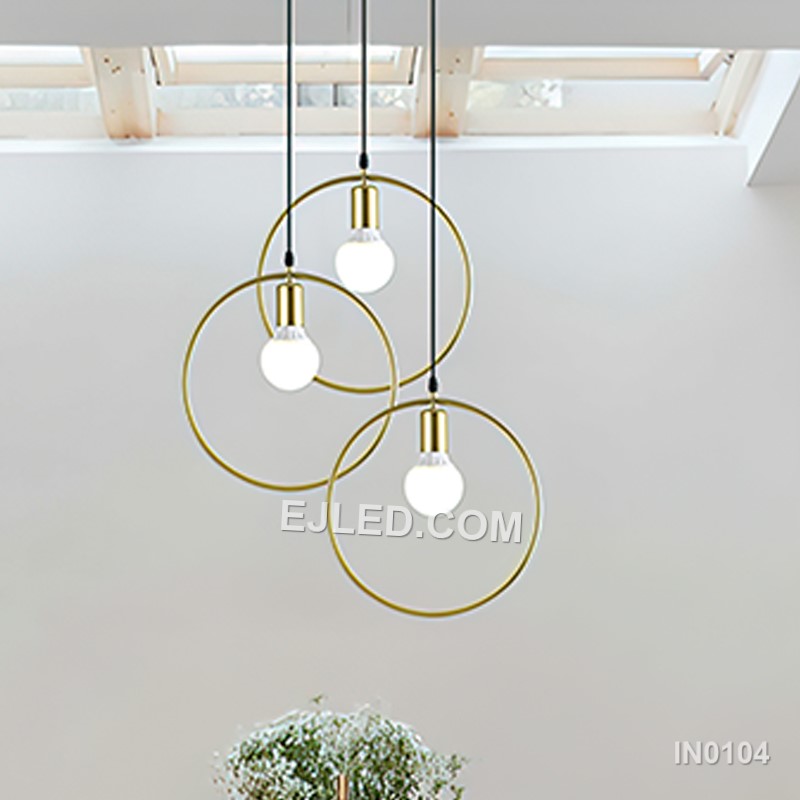Nordic Lamp Modern Hanging Light Gold Iron Pendant Lights Square Wire shape Lampshade 3 Heads For Kitchen Island IN0104