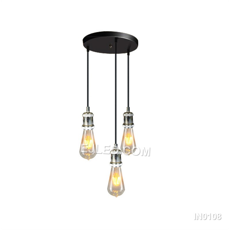 Model IN0108 presents three angular conical shades with open bases, each in a reflective gold metallic finish. Suspended from a single round canopy at a uniform height, this multi-lamp pendant is designed for broader illumination. - view 3