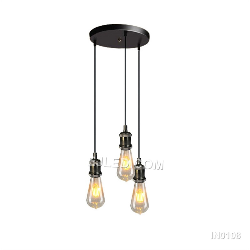 Model IN0108 presents three angular conical shades with open bases, each in a reflective gold metallic finish. Suspended from a single round canopy at a uniform height, this multi-lamp pendant is designed for broader illumination. - view 5
