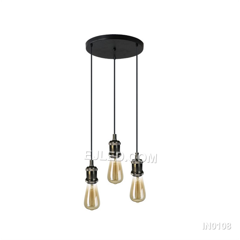 Model IN0108 presents three angular conical shades with open bases, each in a reflective gold metallic finish. Suspended from a single round canopy at a uniform height, this multi-lamp pendant is designed for broader illumination. - view 7