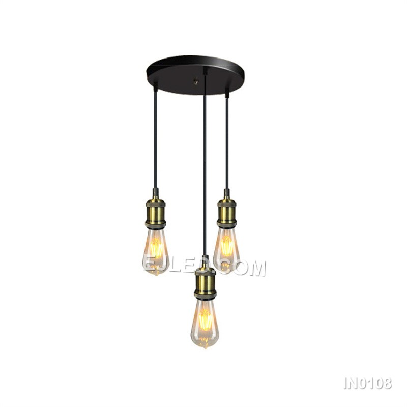 Model IN0108 presents three angular conical shades with open bases, each in a reflective gold metallic finish. Suspended from a single round canopy at a uniform height, this multi-lamp pendant is designed for broader illumination. - view 9