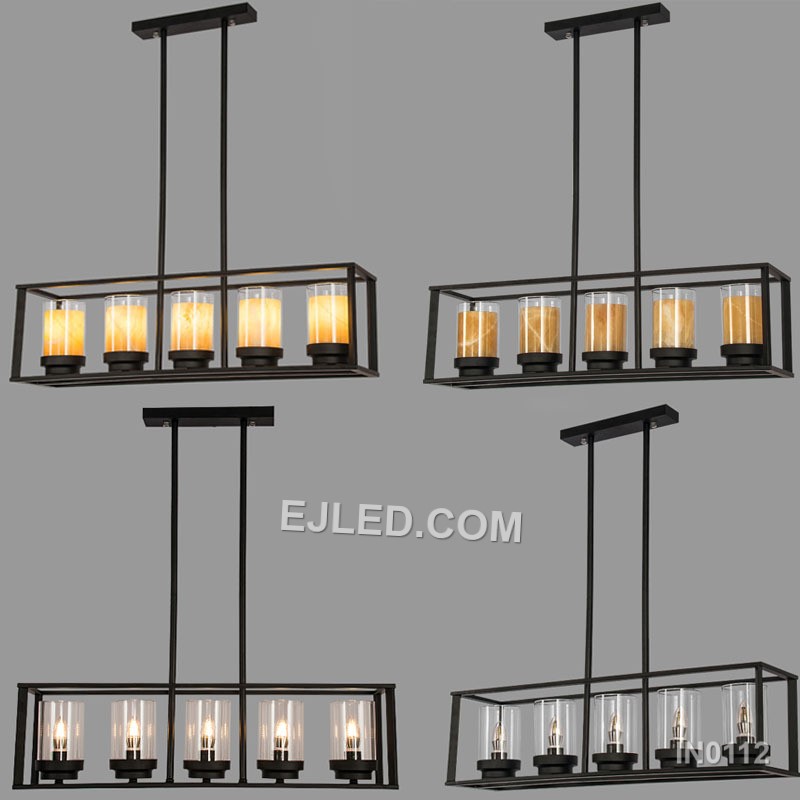 Kitchen Island Chandeliers Pendant Lights Fixture with Clear Glass Shade 5 Light Linear Hanging Farmhouse Lighting For Foyer IN0112