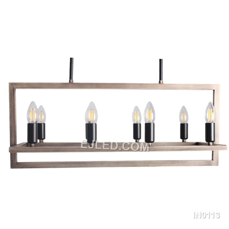 Iron Pendant Lights Metal And Wood Rustic Linear Candle shade Kitchen Island Lighting in Black Finish for Over THe Table IN0113