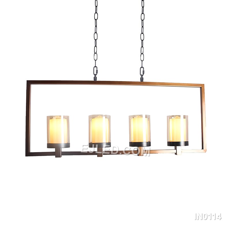 Gold Chandelier Pendant Lights with 4 Glass Candle Shade Lights in Metal Gold Finish Light Fixtures for Over The Table IN0114