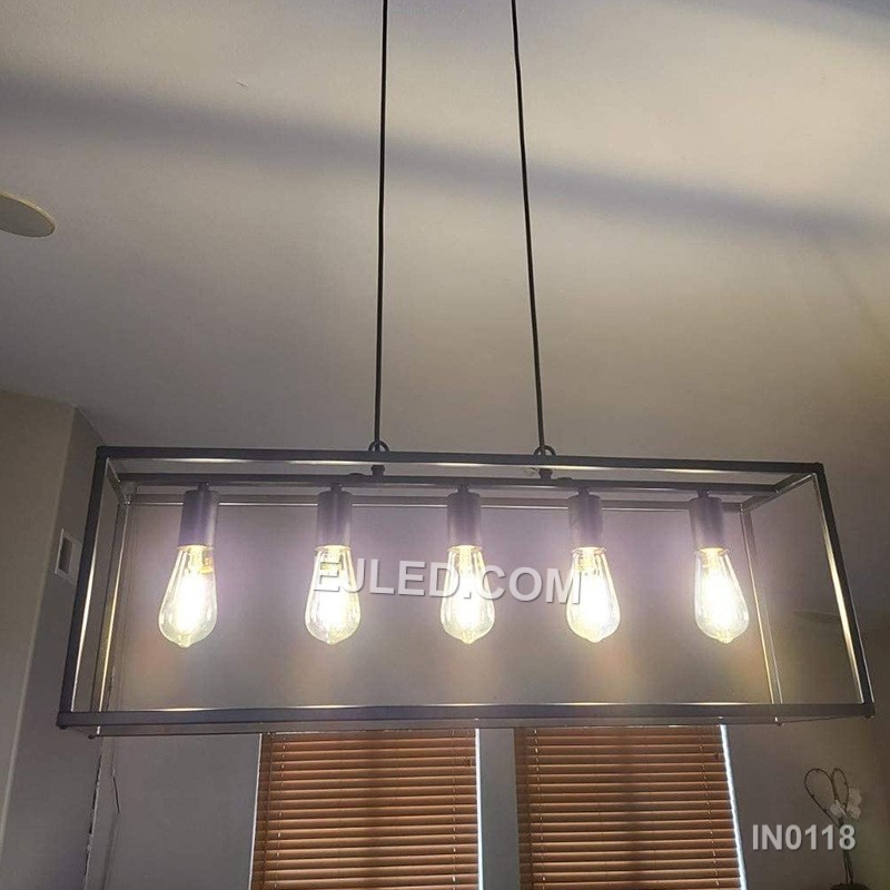 Zhongshan Guzhen Industrial Black Iron Pendnat Lights Rectangular 5-Light Lighting Fixtures for Home Decor Kitchen Island IN0118
