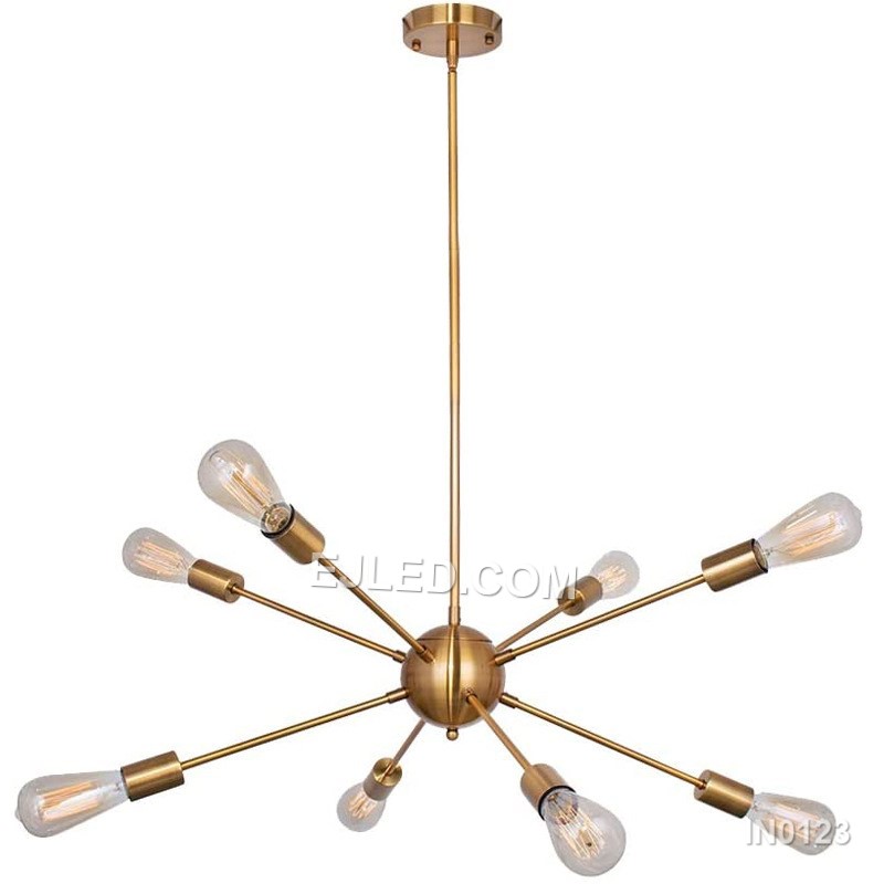Designed for grand entrances, reception areas, or expansive dining rooms, the IN0123 is a striking 12-lamp Sputnik-style pendant light. Its brass frame features adjustable arms, allowing varied configurations to illuminate large spaces. - view 3