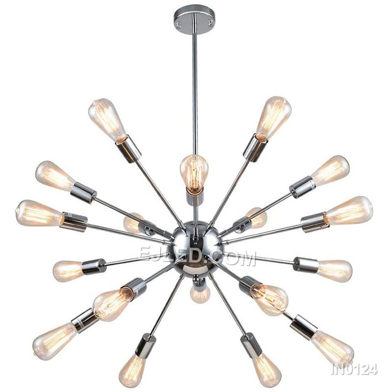 Sputnik Chandelier Mid Century Modern Industrial Pendant Lighting Ceiling Light Fixture Black and Gold Light for Living Room IN0124