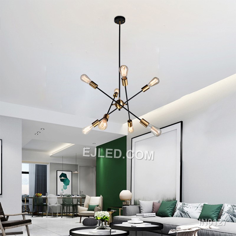 Sputnik Chandelier 8 Light Brushed Brass Modern Pendant Lighting Gold Industrial Vintage Ceiling Light for Kitchen IN0127