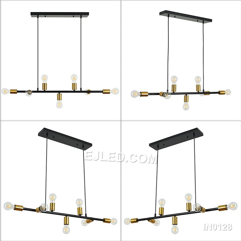 Modern Light Ceiling Fixture Sputnik Chandelier 7-Lights Industrial Semi Flush Mount Pendant Lighting Long Shape for Foyer IN0128