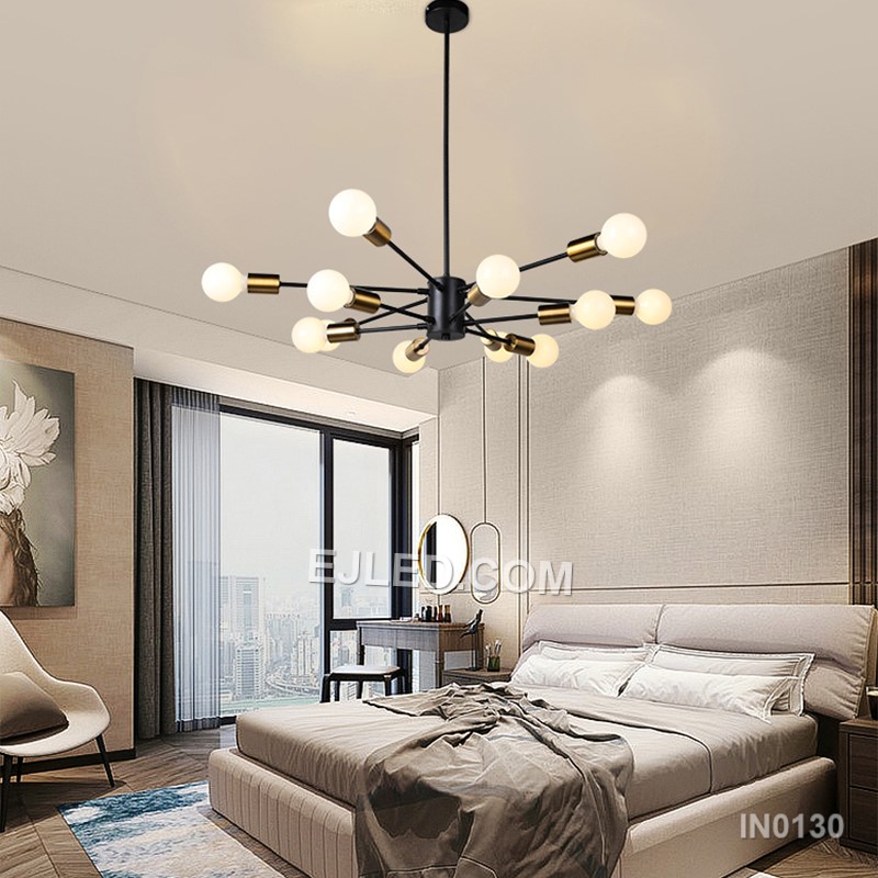 Black and Gold Chandelier Sputnik Ceiling Light 12-Lights Vintage Metal Pendant Lights for Home Decor Restaurant IN0130