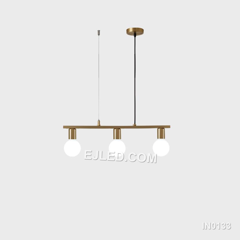 Modern Rectangular Chandelier Black and Gold Pendant Light 3-Lights for Kitchen Dining Room IN0133