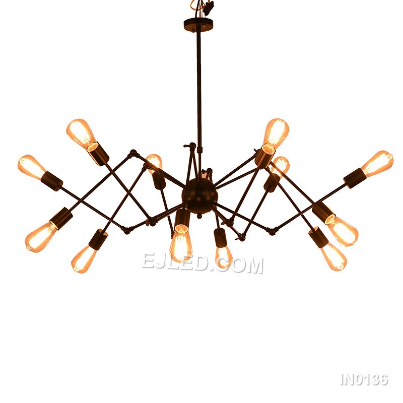 Ideal for grand spaces, the IN0136 iron pendant light is a dynamic sputnik fixture. Sixteen lamps radiate from a central sphere, providing expansive, multi-directional illumination. Its matte black finish offers a bold, contemporary aesthetic.