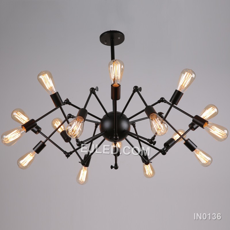 Ideal for grand spaces, the IN0136 iron pendant light is a dynamic sputnik fixture. Sixteen lamps radiate from a central sphere, providing expansive, multi-directional illumination. Its matte black finish offers a bold, contemporary aesthetic. - view 2