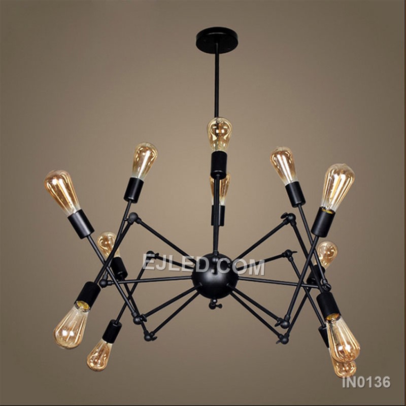 Ideal for grand spaces, the IN0136 iron pendant light is a dynamic sputnik fixture. Sixteen lamps radiate from a central sphere, providing expansive, multi-directional illumination. Its matte black finish offers a bold, contemporary aesthetic. - view 5