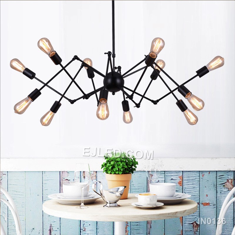 Ideal for grand spaces, the IN0136 iron pendant light is a dynamic sputnik fixture. Sixteen lamps radiate from a central sphere, providing expansive, multi-directional illumination. Its matte black finish offers a bold, contemporary aesthetic. - view 6