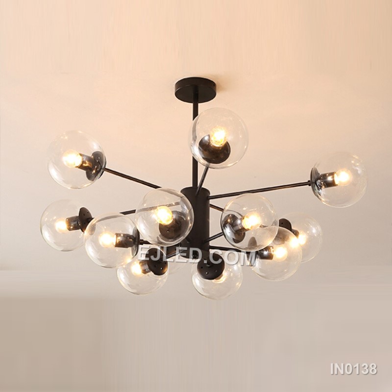 Large Ceiling Light Fixture with Glass Classic 8 Light Chandelier Black Pendant Lights for Home Decor Bathroom Farmhouse IN0138