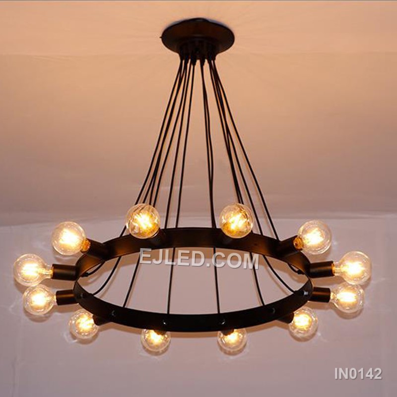 For expansive interiors, the IN0142 presents a large, round sputnik chandelier constructed from black-finished iron. Its twelve radiating arms, arranged in two tiers, offer multi-directional lighting, suitable for grand living rooms or commercial foyers. - view 2