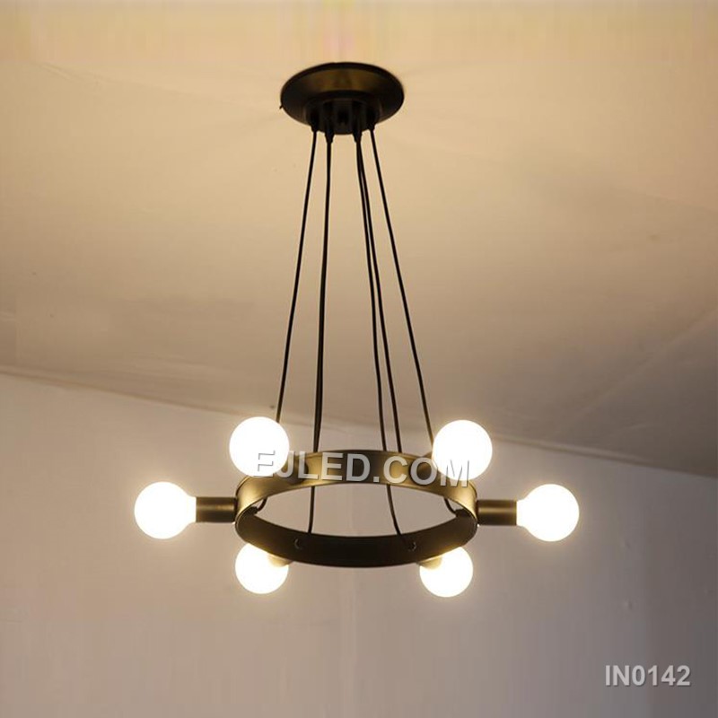 Black Pendant Lights Chandelier Iron Light Fixtures Circular Metal with 12-Lights Industrial Lamp for Kitchen Island IN0142