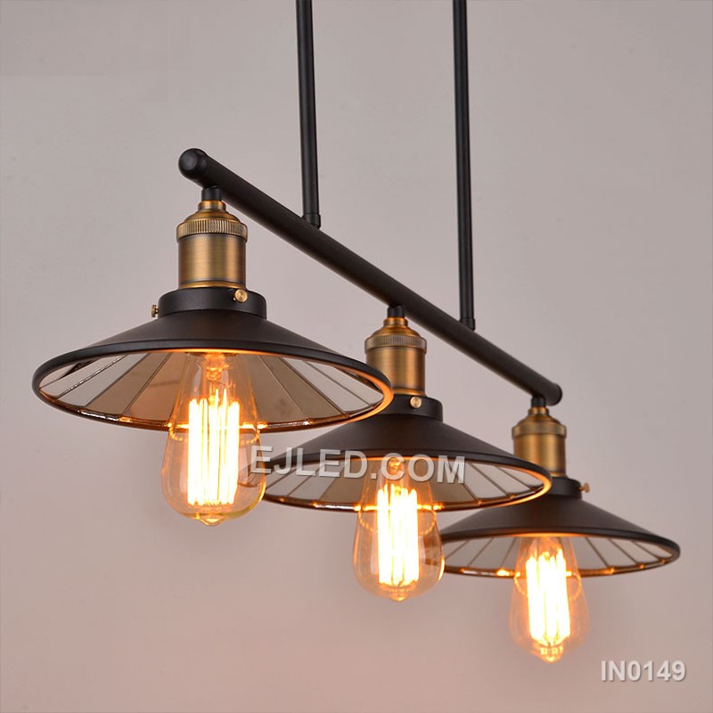 Black Pendant Light with Metal Iron Rectangle Speaker Lampshade 3-Light for Home Decor Chandalia Light for Dining Room IN0149