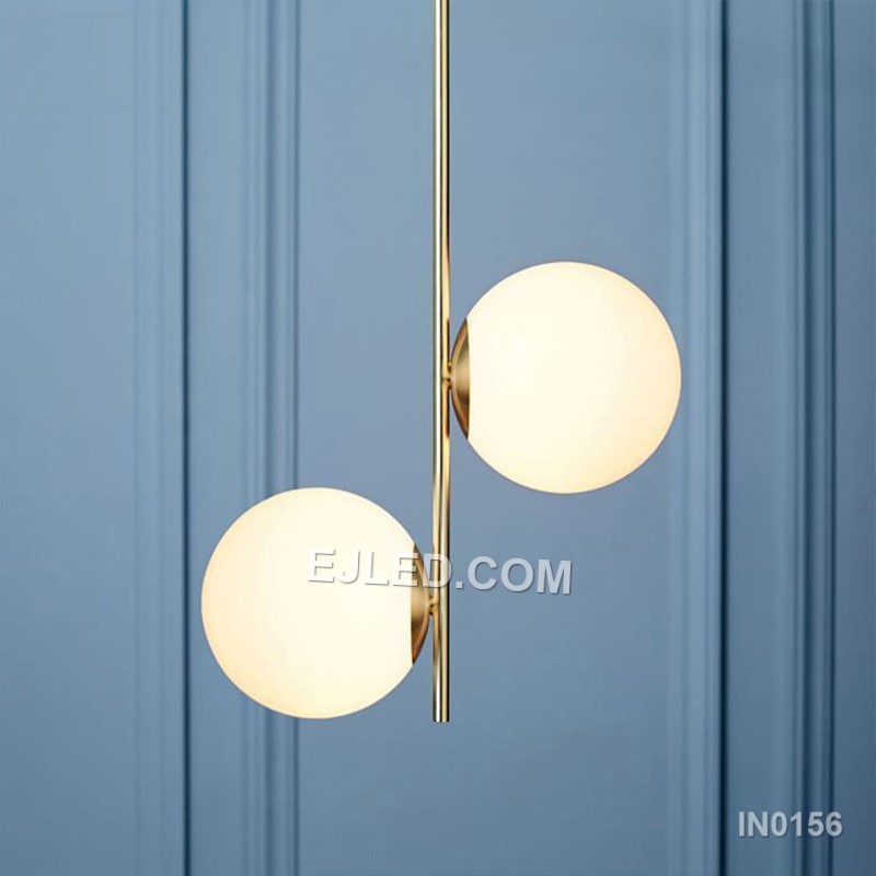Hanging Lamp Gold Pendant Light with Two Round White Glass Brass Pendant Light Kitchen Nordic Lighting IN0156