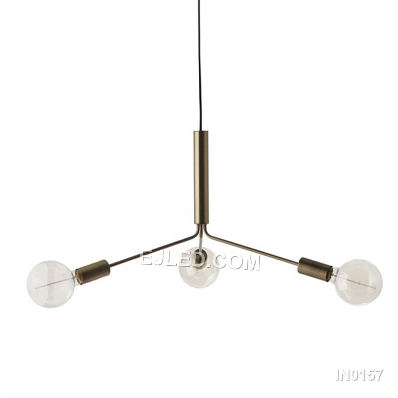 A three-arm pendant light, the IN0157 features exposed E27 lampholders at the end of steel rods, offering an open light source. Its asymmetrical design creates visual interest for various interior settings. - view 2