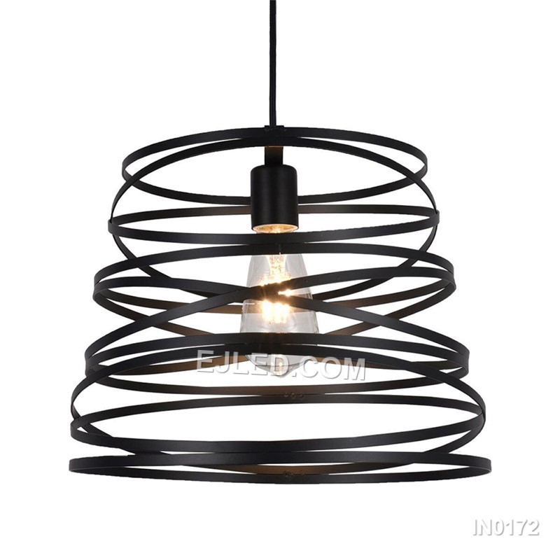 The IN0172 is a substantial globe pendant, combining a decorative black iron outer cage with a light fabric inner shade. Its generous proportions make it suitable for rooms with higher ceilings or as a focal point over a dining table. - view 2