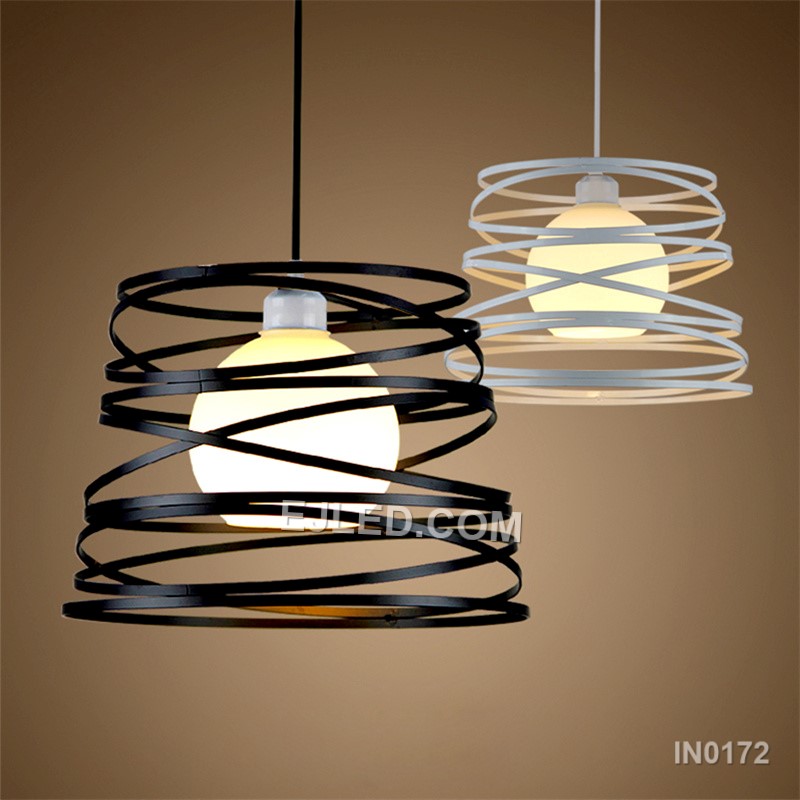 Pendant Lights for Kitchen Island Black Lantern Metal Spring Hanging Pendant Lighting Fixtures with Globe Fabric Shade IN0172