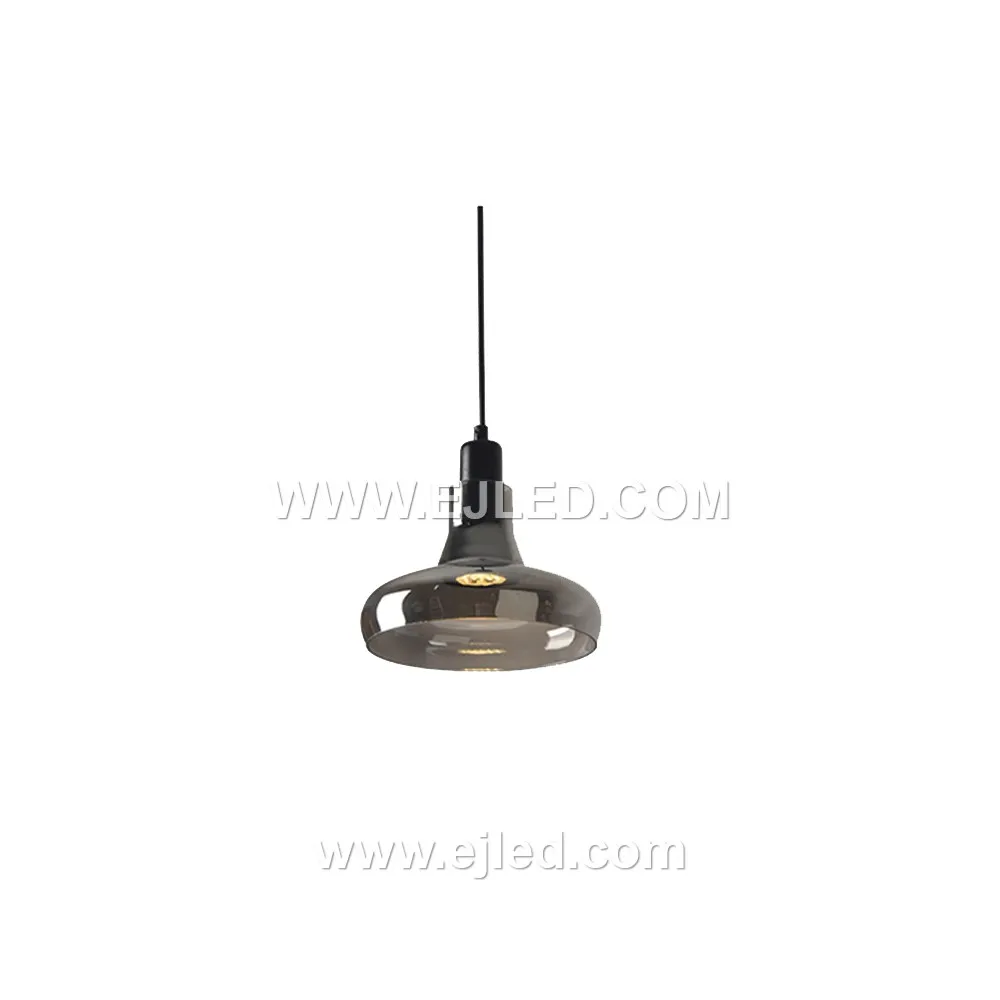 Clear glass forms the small, distinctive D9*11 cylindrical shade of the GL0007 pendant, allowing full visibility of a single decorative lamp. A golden-finished top and braided clear cable complete its minimalist design. - view 5