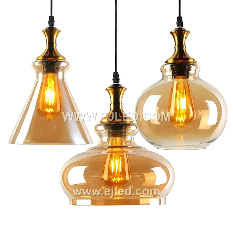 Model GL0010 offers three distinct transparent glass pendant lights: a wider dome, a tall cylinder, and a shorter, wider cylinder. These versatile shapes suit various room sizes and ceiling heights, providing flexible lighting solutions. - view 5