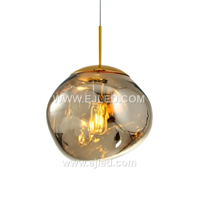 Molten glass texture defines the GL0015 pendant, creating a unique, organic aesthetic for this spherical light. Its smoky, iridescent finish and enclosed form make it a distinctive choice, distributing a soft, diffused glow.