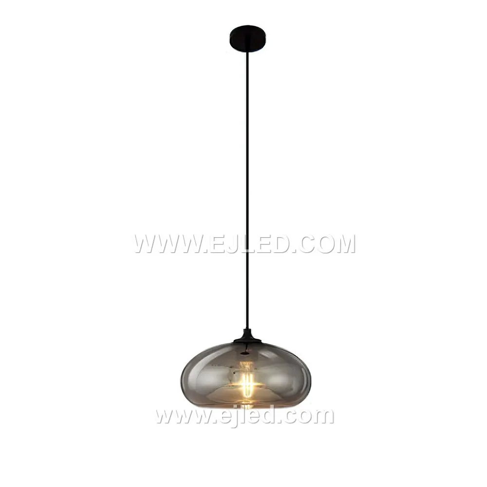 Vintage Glass Pendant Light Dome Kitchen Pendant Lighting with Smoked Gray Glass Shade Light Fixture for Dining Room GL0017