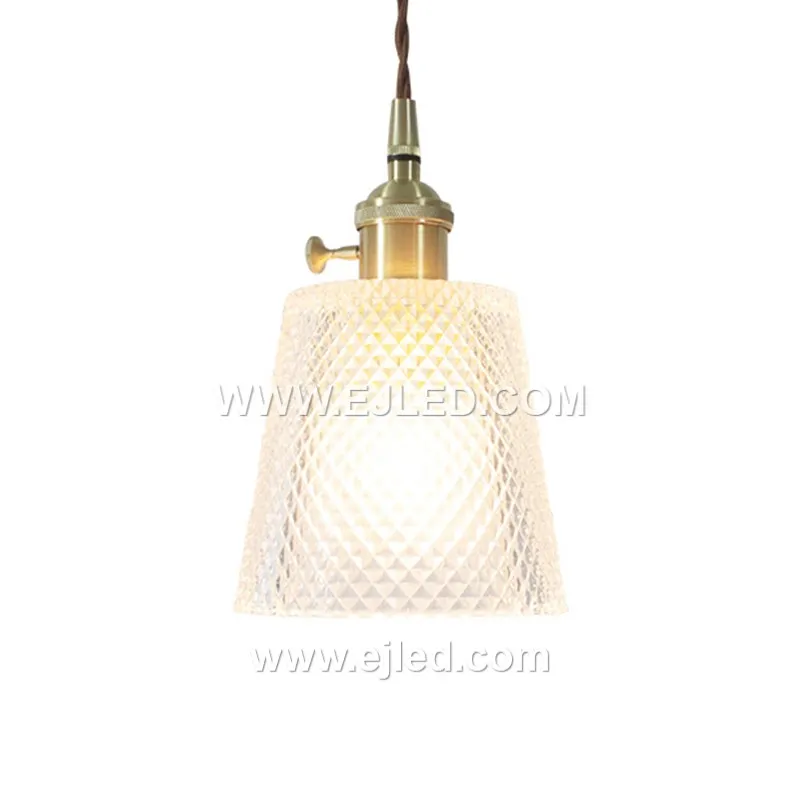 Model GL0101 is a single-lamp glass pendant light designed with a clear, vertically ribbed shade. The transparent, textured glass directs light downwards while adding visual interest.