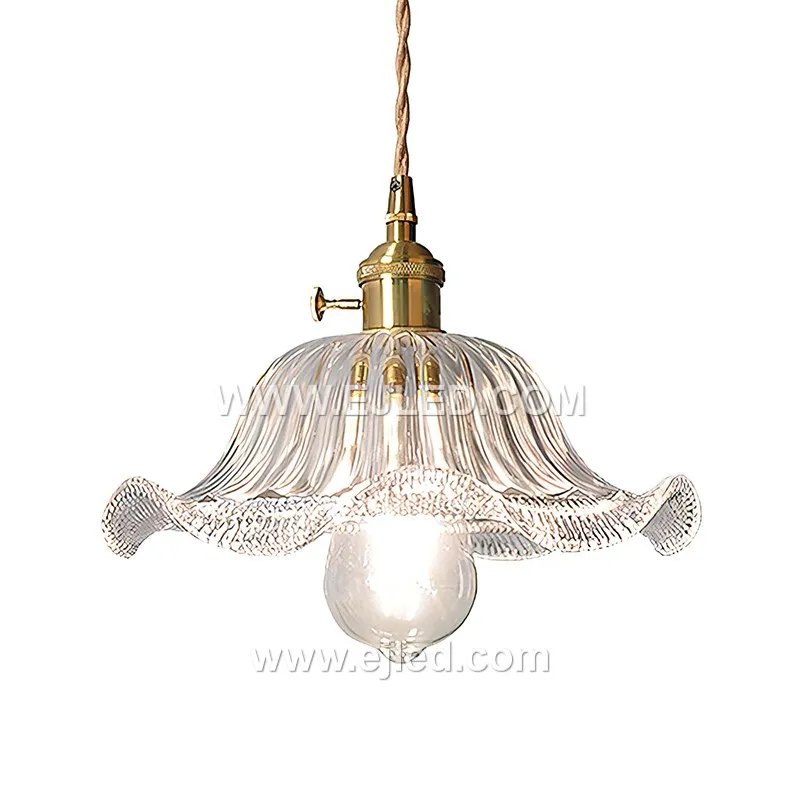 This single-lamp glass pendant light, model GL0119, features a distinctive green, vertically striped shade. The colored, textured glass creates a unique ambiance and directs light effectively.