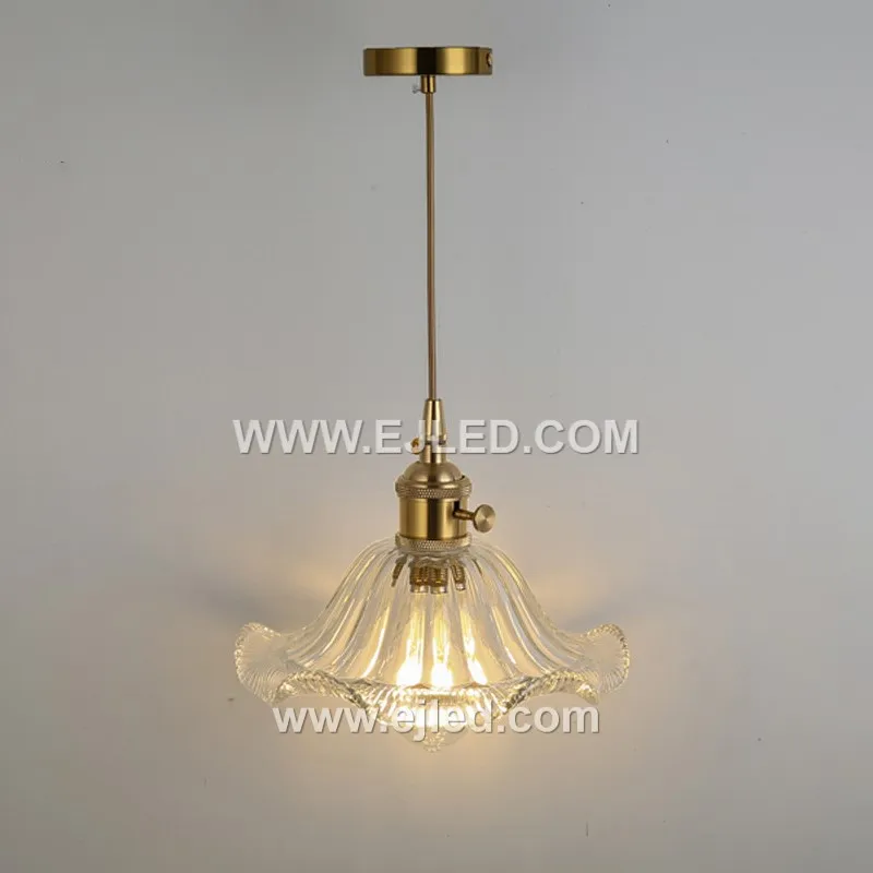 This single-lamp glass pendant light, model GL0119, features a distinctive green, vertically striped shade. The colored, textured glass creates a unique ambiance and directs light effectively. - view 2