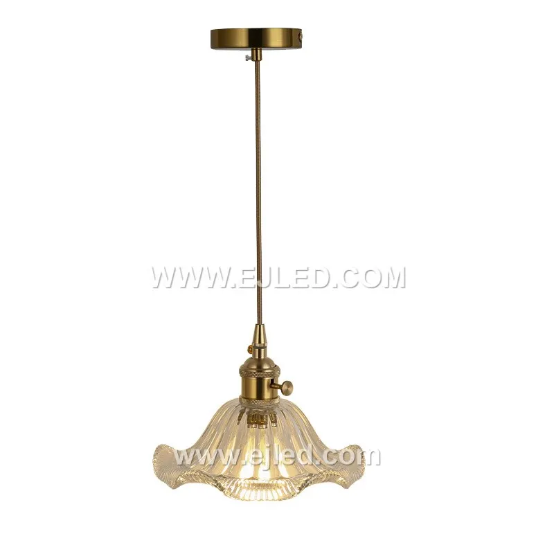 This single-lamp glass pendant light, model GL0119, features a distinctive green, vertically striped shade. The colored, textured glass creates a unique ambiance and directs light effectively. - view 3