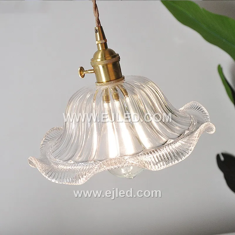 This single-lamp glass pendant light, model GL0119, features a distinctive green, vertically striped shade. The colored, textured glass creates a unique ambiance and directs light effectively. - view 4