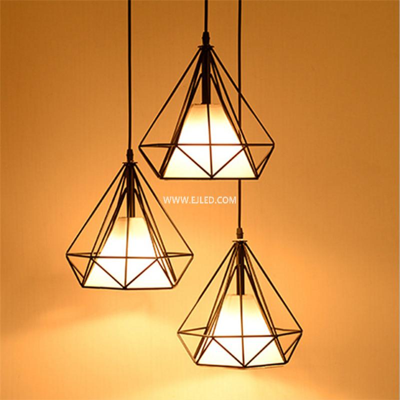 Black Pendant Light Diamond Shape Industrial Vintage Cage Pendant lights for Kitchen IN0001