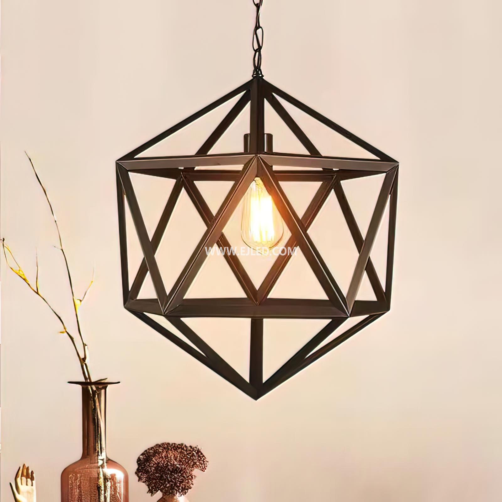 For industrial or modern settings, this iron pendant light features a robust black finish. Its bell-shaped open cage design allows for broad, ambient illumination, suitable for various interior designs. - view 4