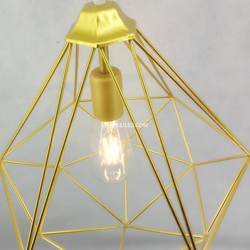 Crafted from iron, this IN0006 polygon pendant light forms an open cage structure with a matte black finish. It houses a single E27 lamp holder, suspended by a black cable and round ceiling plate. - view 2