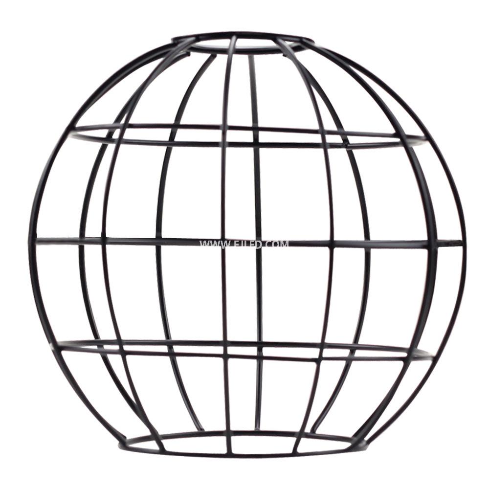 This IN0009 iron pendant light features a distinctive open spherical cage, constructed from black iron rods. It centrally houses a single E27 lamp holder, suspended by a black cable. - view 6
