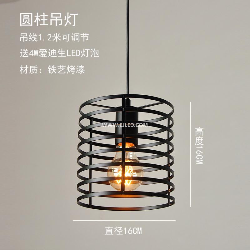 This cylindrical pendant light distinguishes itself with a unique spring coil design, crafted from black-finished iron. Its single, exposed lamp holder provides direct illumination while making the bulb a visual feature. - view 5